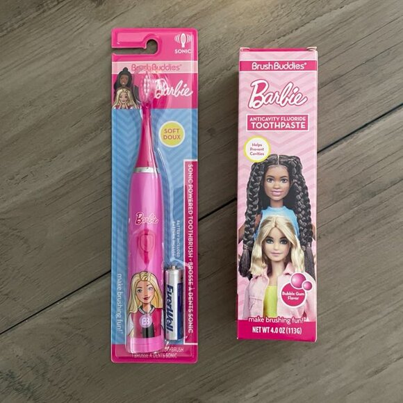NEW 2Pc Barbie Sonic Powered Toothbrush & Toothpaste Set - Picture 1 of 4